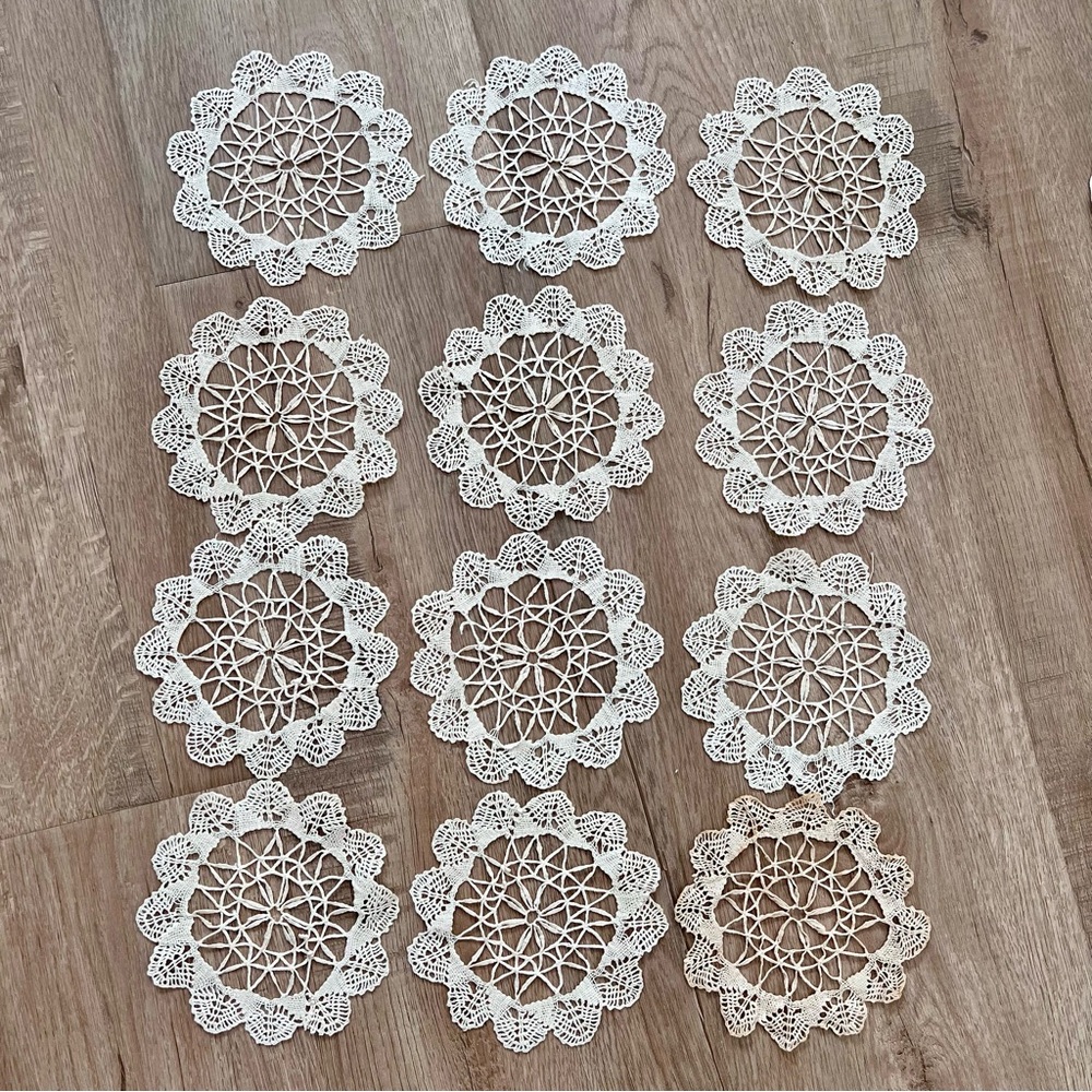 12 PCs Vintage Crochet Lace Doilies Coasters Off White 5” - Wedding‎ Home Decor
